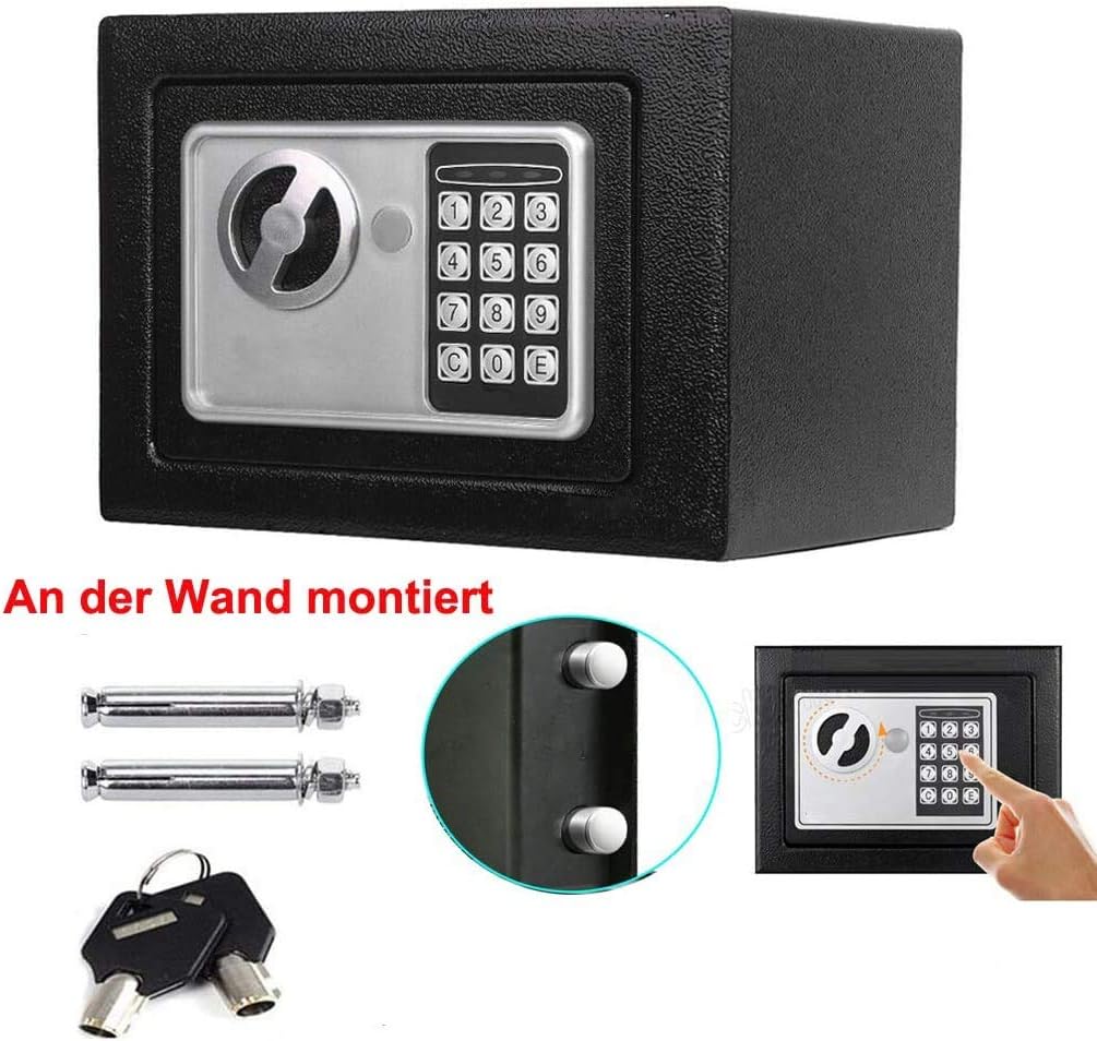 Elektronik Tresor Safe mit Zahlenschloss - Tresor mit Schlüssel und Codeschloss Sicherheitsbox wasse