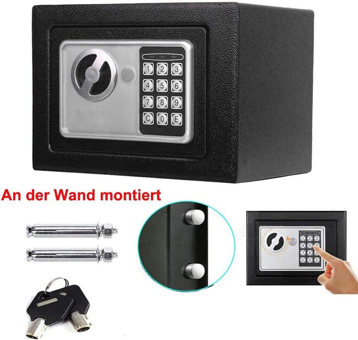 Elektronik Tresor Safe mit Zahlenschloss - Tresor mit Schlüssel und Codeschloss Sicherheitsbox wasse