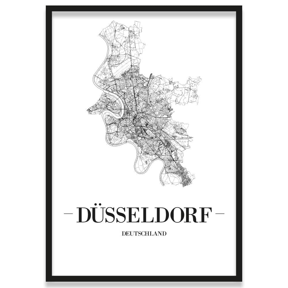 JUNIWORDS Stadtposter, Düsseldorf, Wähle eine Grösse, 21 x 30 cm, Poster mit Rahmen, Schrift A, Weis