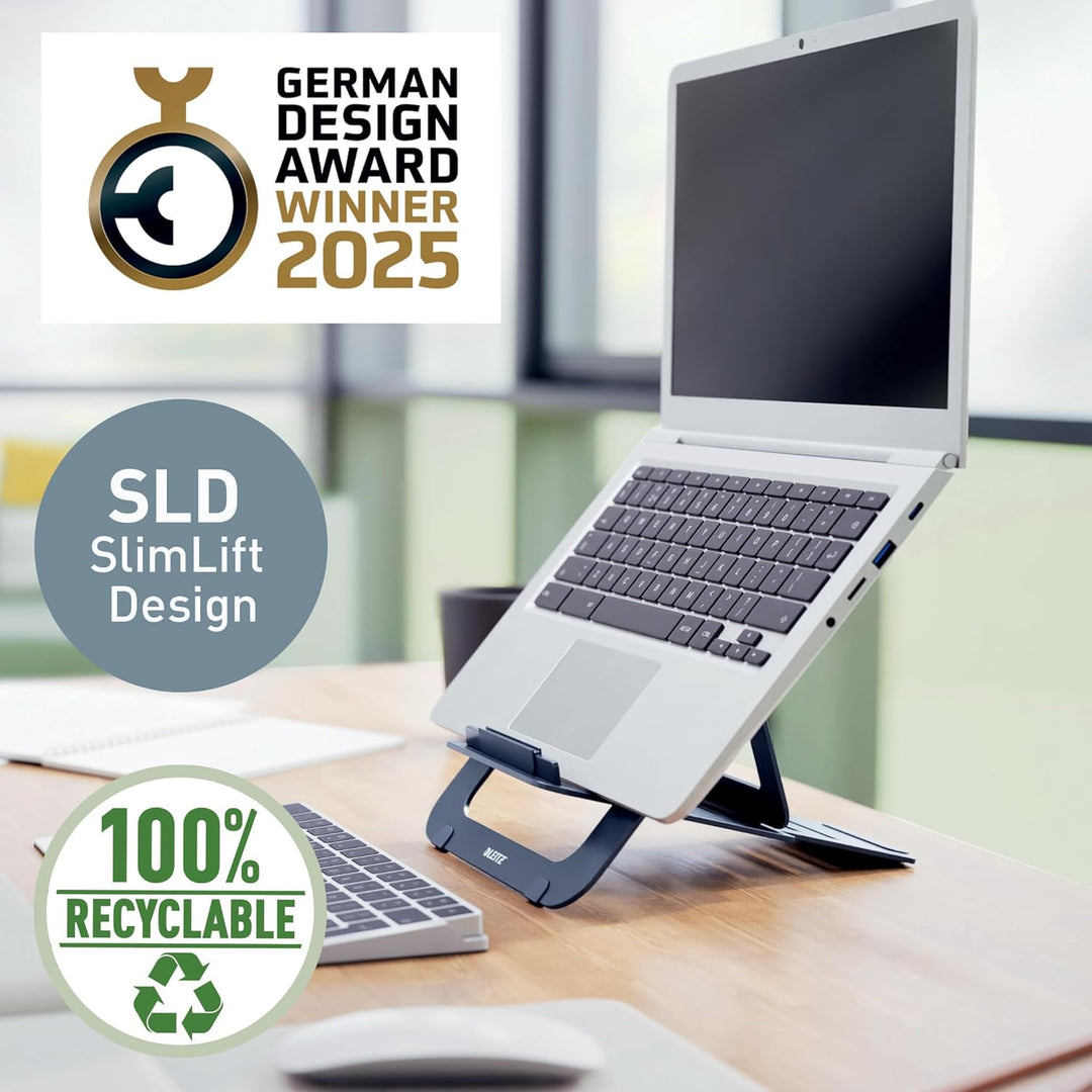 Leitz Aluminium Ultra-Flacher Verstellbarer Laptopständer, Extra leicht, faltbar & ergonomisch, 5 Hö