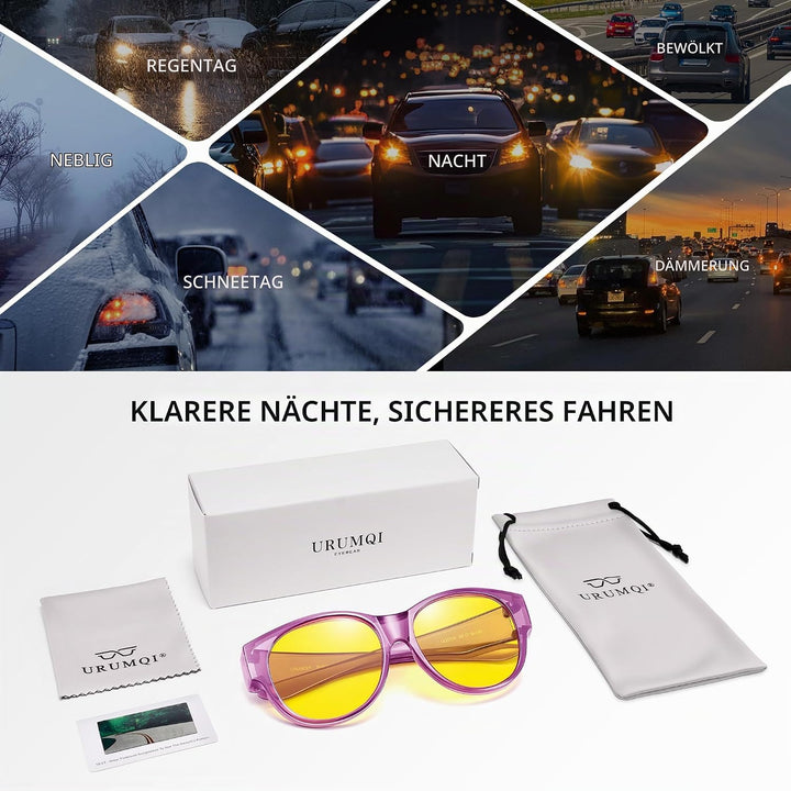 URUMQI Nachtsichtbrille für Autofahrer, Nachtfahrbrille Nachtbrille zum Autofahren Damen Herren, Aut