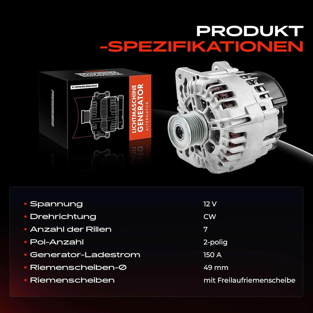Frankberg Lichtmaschine Generator Kompatibel mit Primastar X83 2006-2014 Vivaro E7 J7 F7 2006-2014 L