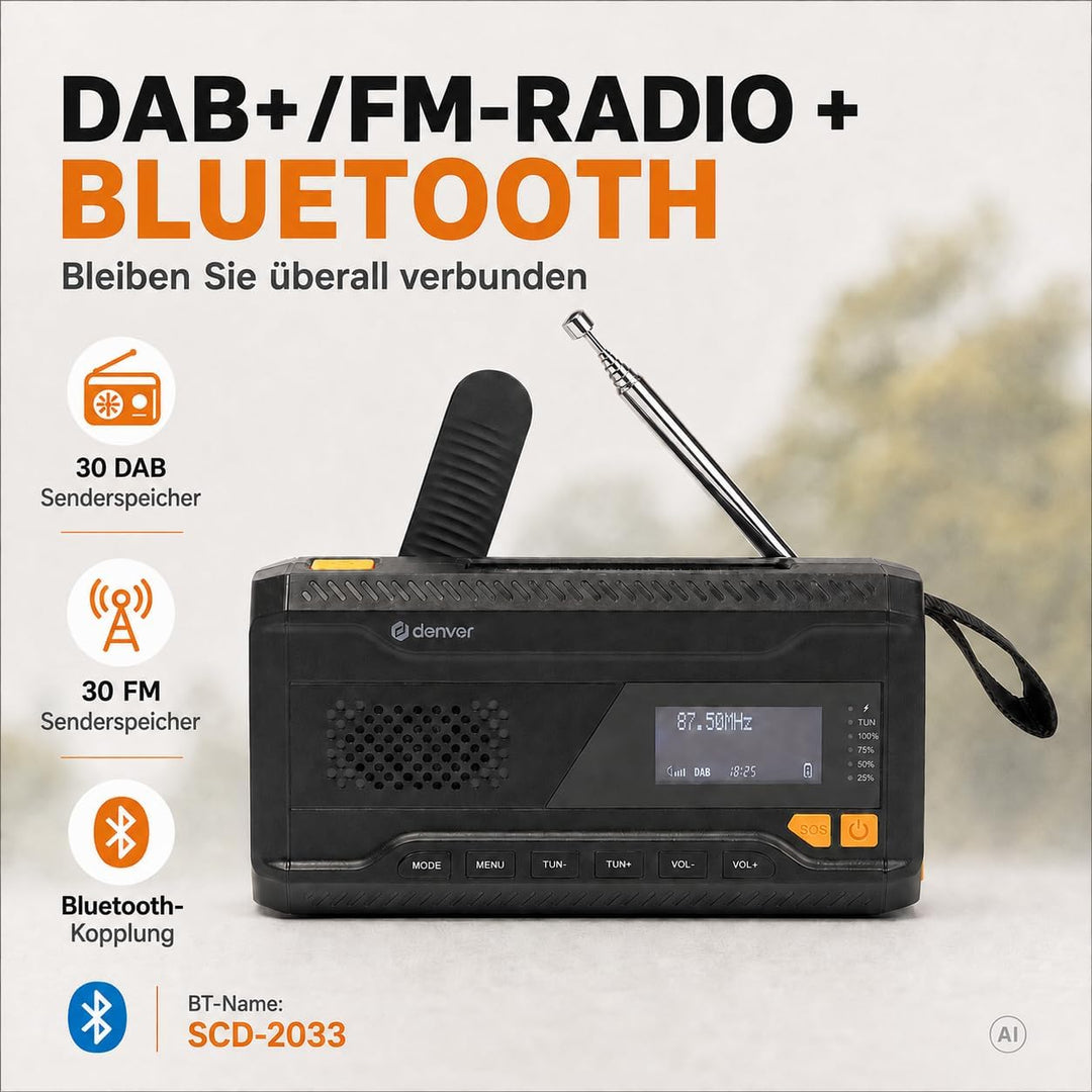 Denver DAB+/FM Solar Crank Radio mit Akku SCD-2033