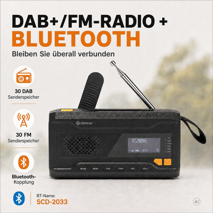 Denver DAB+/FM Solar Crank Radio mit Akku SCD-2033