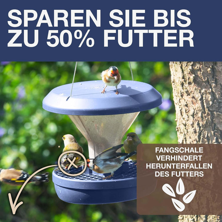 SWISSINNO Vogelfutterhaus zum Aufhängen – Davos SMART Birds - Vogelfutterspender mit Auffangschale -