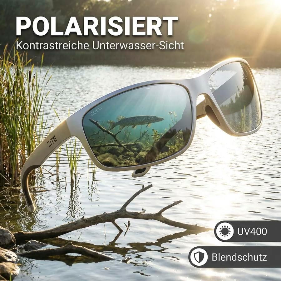 Zite Fishing Polarisationsbrille | Culo | Polbrille Angeln verspiegelt, UV400 & Schwimmfähig | Ultra