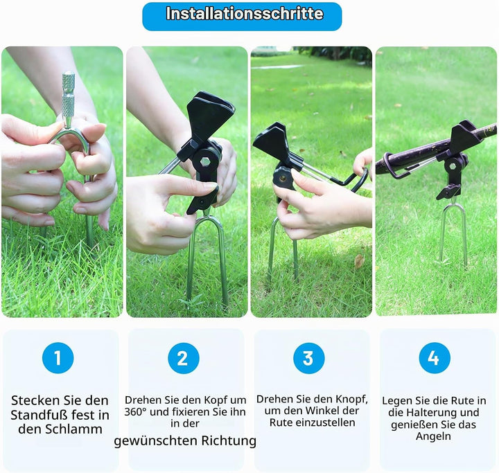 DBREAKS Rutenhalter, 2 Stück Edelstahl Angelrutenhalter, 360° Verstellbar Hallter für Angelruten, An
