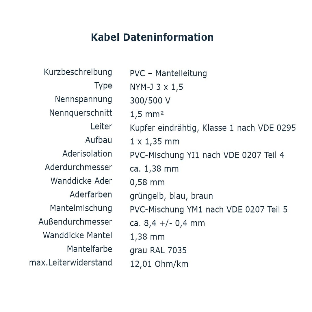 NYM-J 3x1,5 mm² 20m Mantelleitung Installationskabel Stromkabel nach DIN VDE 0250 M02 20 m NYM-J 3x1