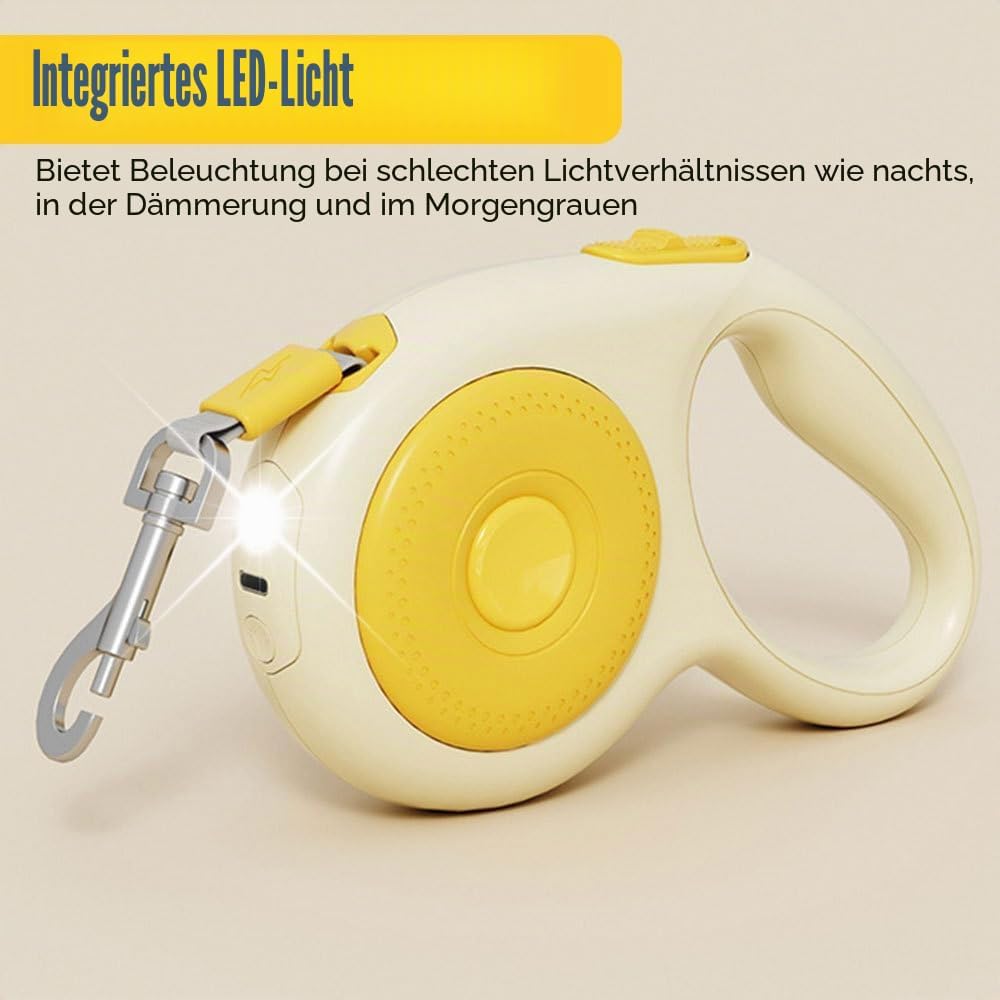 Einziehbare Hundeleine, 5m, Robuste Hundeleine aus Nylon mit LED-Licht, 360° Verwicklungssicher, Aus