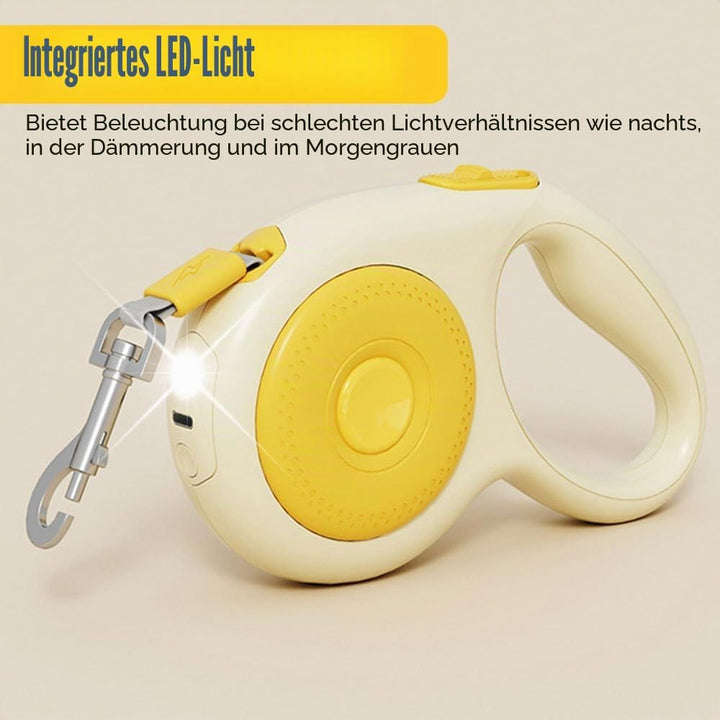 Einziehbare Hundeleine, 5m, Robuste Hundeleine aus Nylon mit LED-Licht, 360° Verwicklungssicher, Aus
