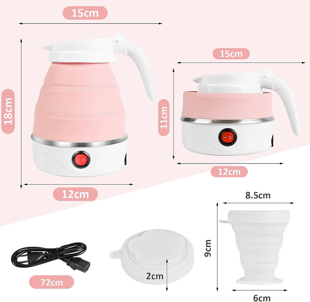 Faltbarer Wasserkocher, 600ml Wasserkessel Tragbarer Mini Reisewasserkocher, Faltbar Silikon Wasserk