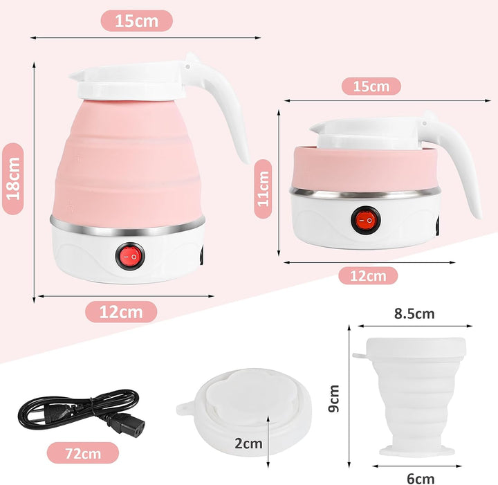 Faltbarer Wasserkocher, 600ml Wasserkessel Tragbarer Mini Reisewasserkocher, Faltbar Silikon Wasserk