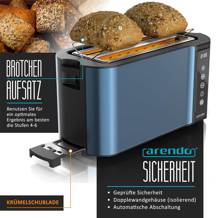 Arendo - Edelstahl Toaster Langschlitz 4 Scheiben- Touchscreen – Doppelwandgehäuse – Integrierter Br