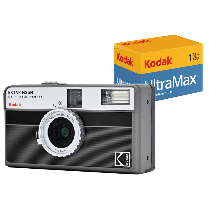 KODAK EKTAR H35N Halbformat-Filmkamera-Set mit Kodak Ultramax 24EXP-Rollfilm (Schwarz gestreift) Sch