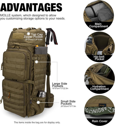 Mardingtop 75L Rucksack Taktischer Rucksack Wanderrucksack Trekkingrucksack YKK Zipper mit der gross