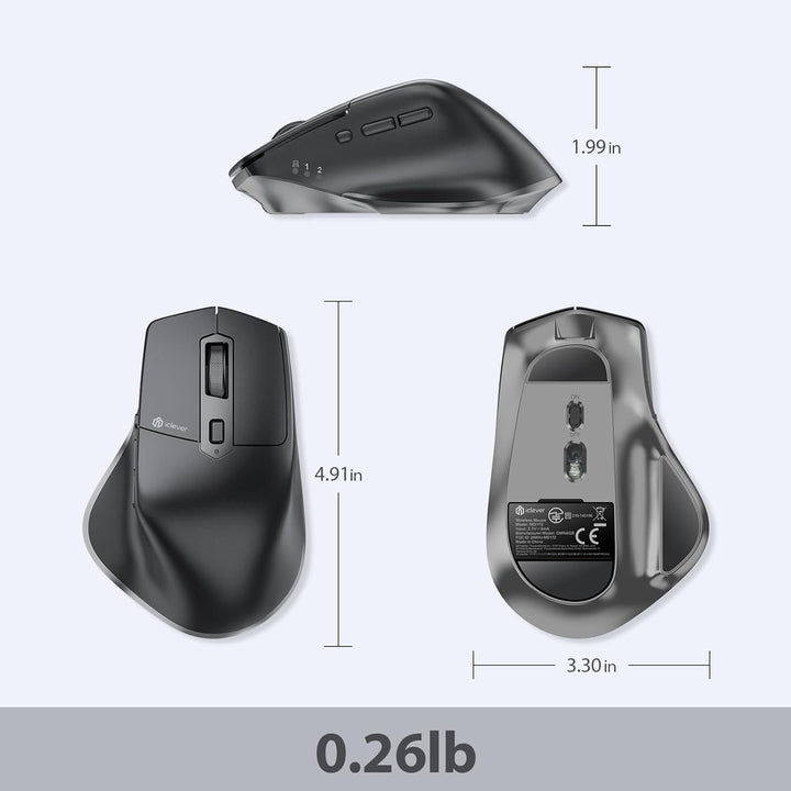 iClever Kabellose Bluetooth Maus, wiederaufladbare Bluetooth-Funkmaus, Ergonomische Maus kabellos fü
