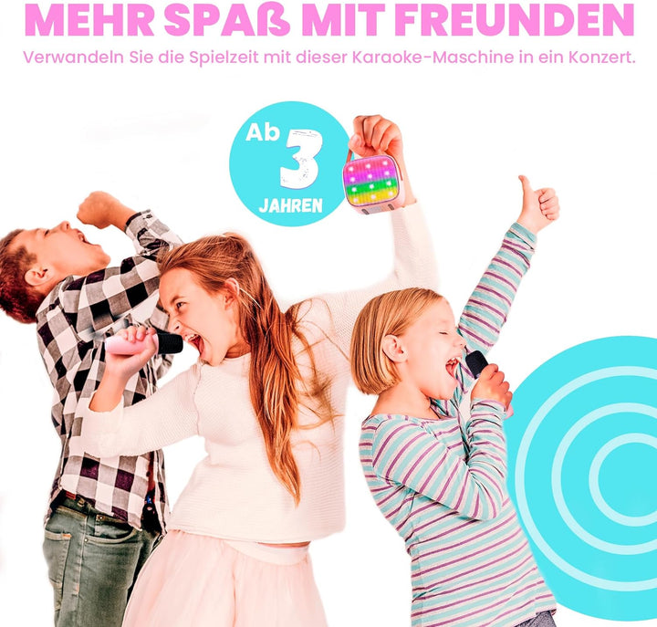 Karaoke Maschine mit 2 Drahtlosen Mikrofonen, Wowstar Tragbares Bluetooth Karaoke Maschine für Kinde