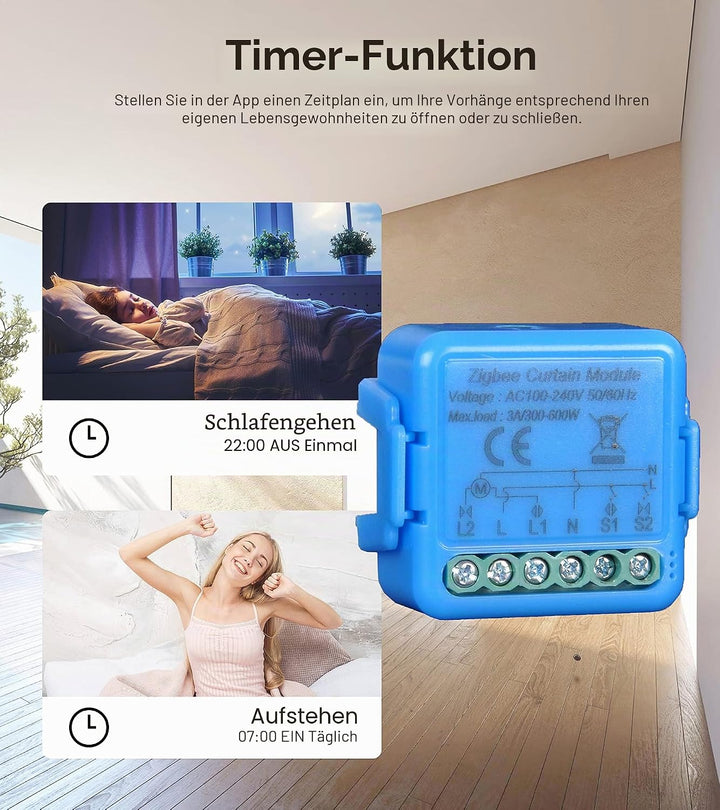 Zigbee Roller Shutter Switch, Tactile Switch 16A for Electric Roller Shutters, Voice Control with Al