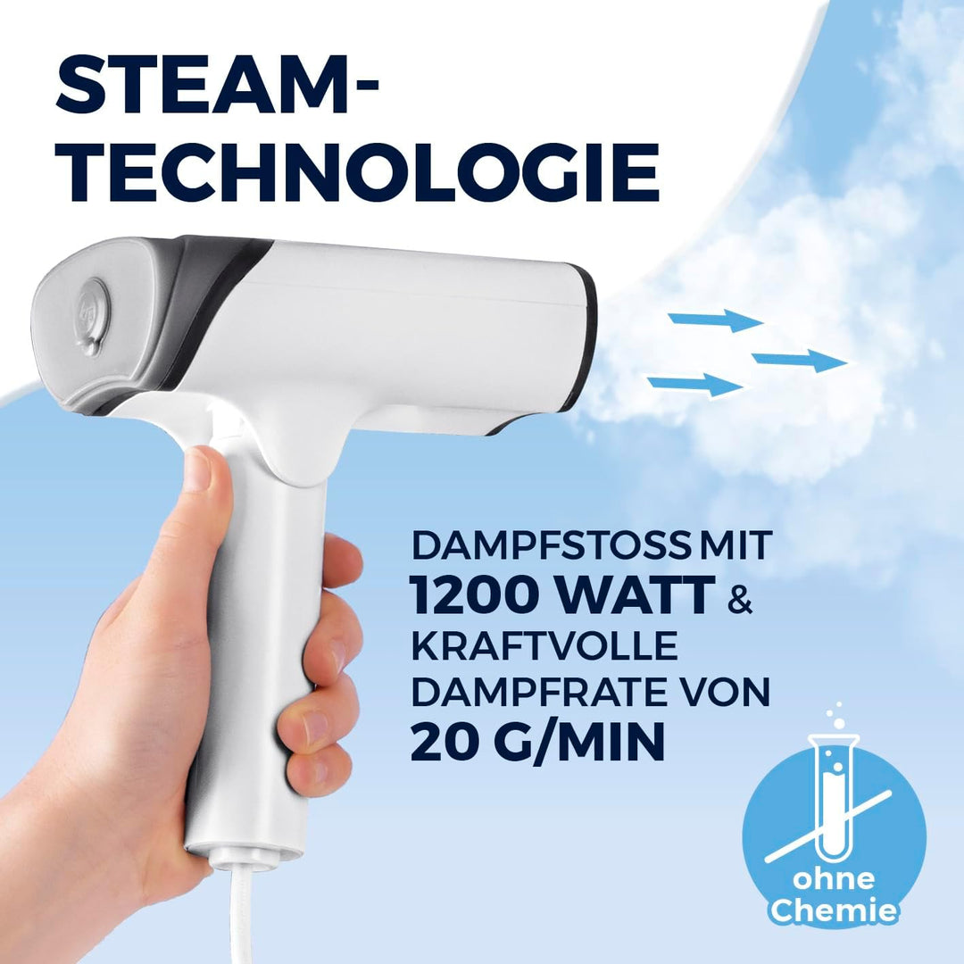 CLEANmaxx 2in1 Dampfbürste 1200 Watt | Dampfglätter faltbar und tragbar | Kompakt Steamer mit einer