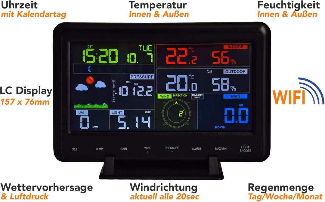 ChiliTec WLAN Wetterstation 12in1 - Temperaturanzeige Innen & Aussen mit Display, Smart App, Wetterr