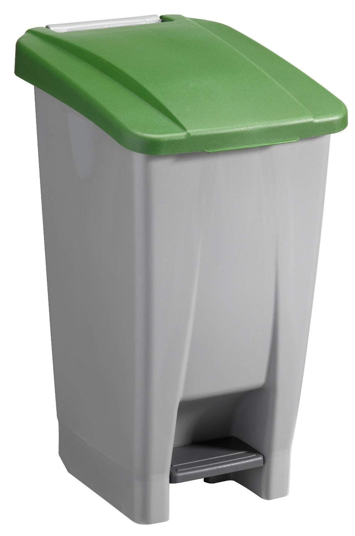 Sunware Basic Abfalleimer 60 Liter - 49 x 38 x 70 cm - mit Rädern/Fusspedal/Handgriff - grau/grün