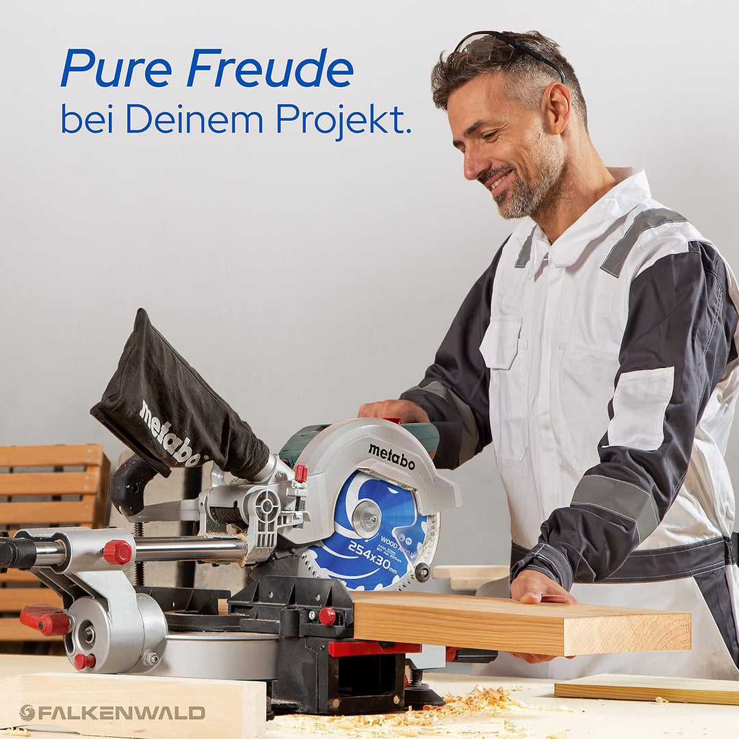 FALKENWALD® Akku Sägeblatt 254x30 Ideal für Holz - Kompatibel mit Bosch PTS 10, Bosch Sägeblatt 254x