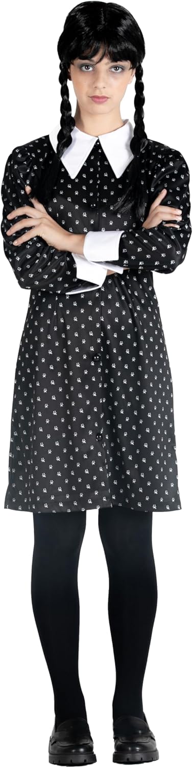 Ciao 11322.M Wednesday Addams Costume Fancy Dress Girl Official with Wig Disguise, Black, White, Siz