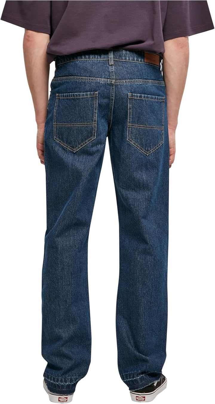 Urban Classics Herren Open Edge Loose Fit Jeans Hose, Mid Indigo Washed