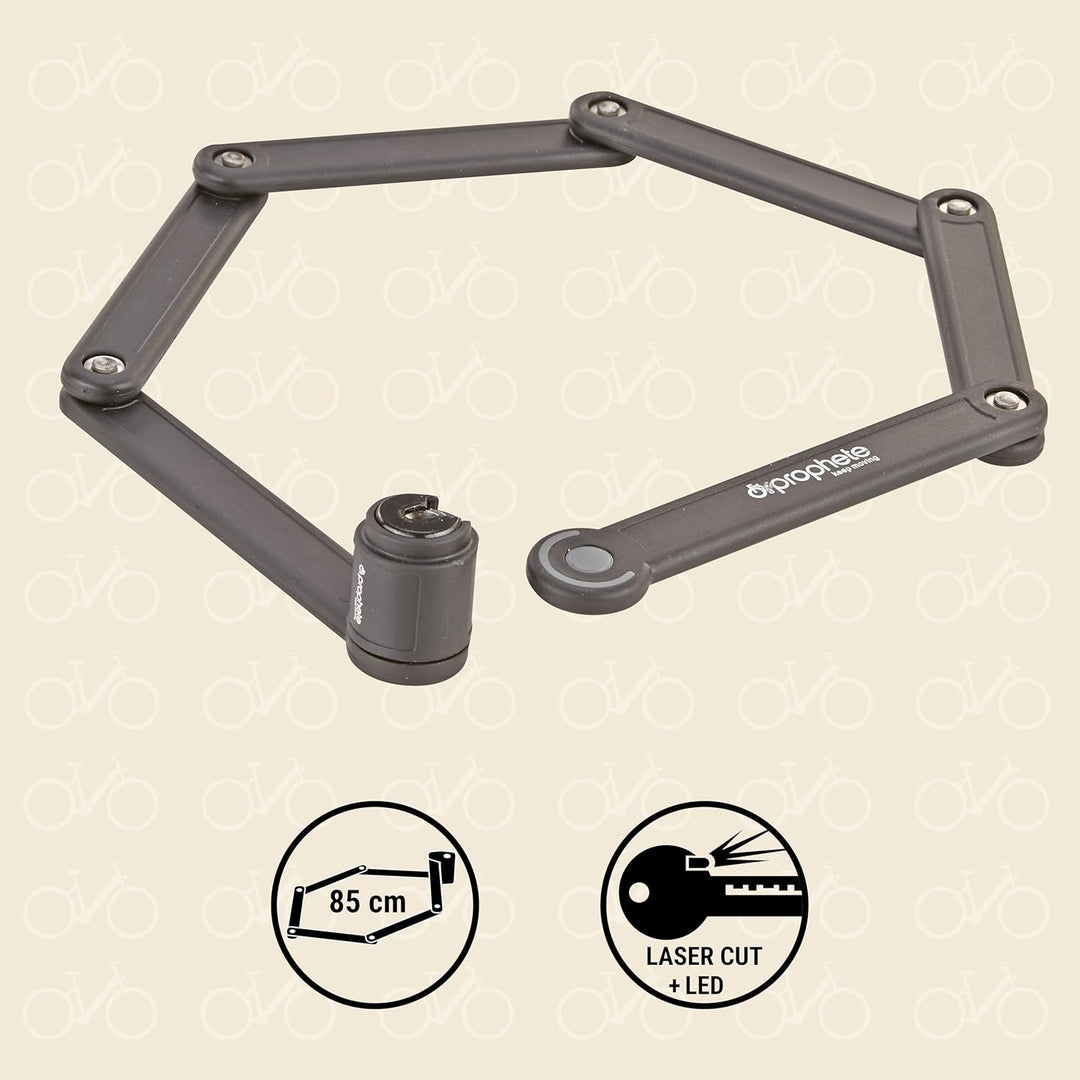 Prophete Faltschloss | Fahrradschloss | Länge: 85 cm | Speziell gehärteter Stahl | 2 Schlüssel | Kun