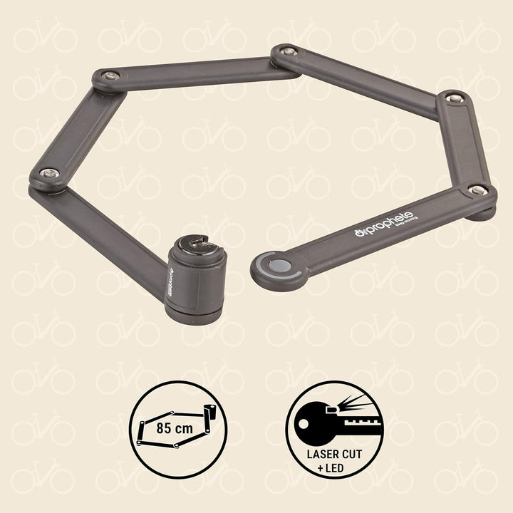 Prophete Faltschloss | Fahrradschloss | Länge: 85 cm | Speziell gehärteter Stahl | 2 Schlüssel | Kun