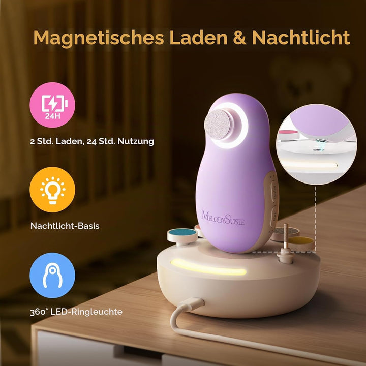 MelodySusie Elektrische Nagelfeile für Baby, Wiederaufladbare Baby Nagelfeile Elektrisch mit kabello