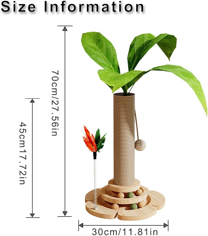 Marchul 5 in 1 Katzenspielzeug, Katzenkratzbaum mit Sisalseil, Hölzerne Katze Track Toy Ball mit Spr