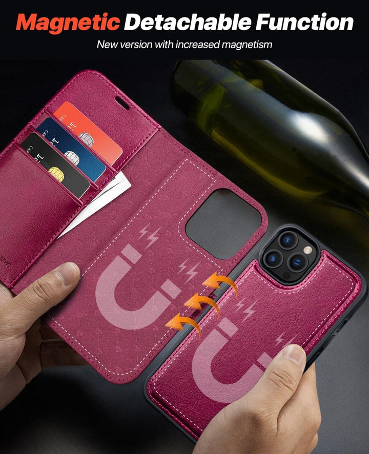 OCASE Abnehmbare Hülle Kompatibel für iPhone 12 Pro Max Burgundy | Handyhülle 2-IN-1 [Magnetische Hü