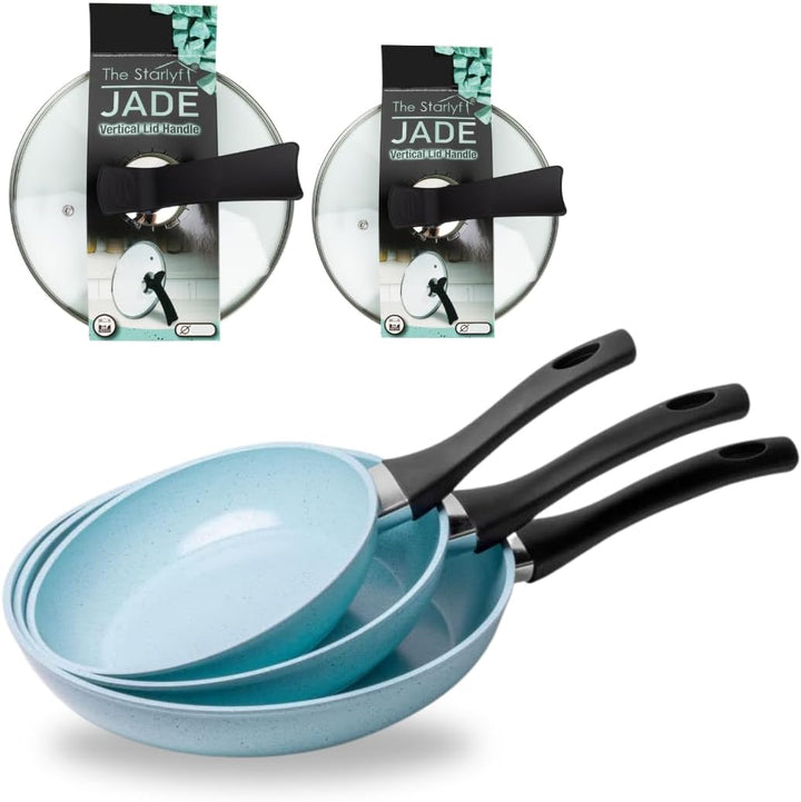 Starlyf Pfannen-Set Jade Pan Set, Aluminium (Starter-Set, 5-tlg., 3 Pfannen, 2 Glasdeckel), Innovati