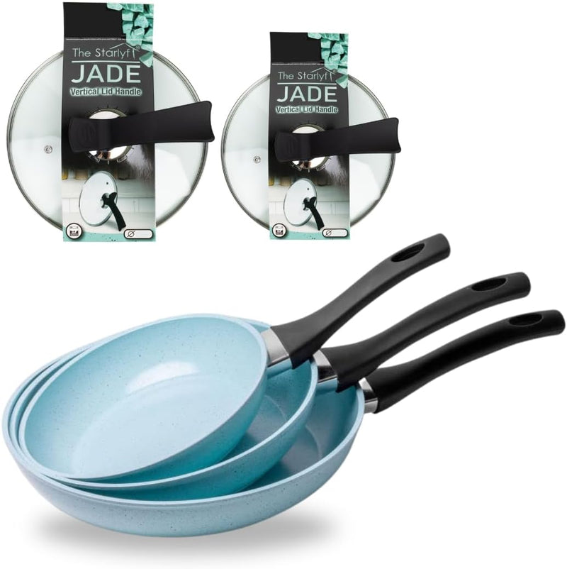 Starlyf Pfannen-Set Jade Pan Set, Aluminium (Starter-Set, 5-tlg., 3 Pfannen, 2 Glasdeckel), Innovati
