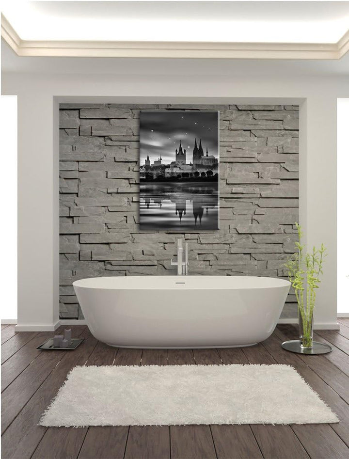 Pixxprint Polarlichter Skyline Köln als Leinwandbild/Grösse: 100x70 / Wandbild/Kunstdruck/fertig bes