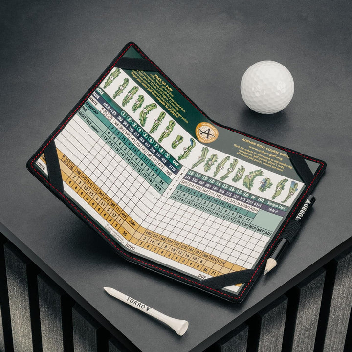 TORRO Golf Scorekarten Halter – Echtleder Golf Scorekarten Halter mit Kartenfach und Bleistift Einhe