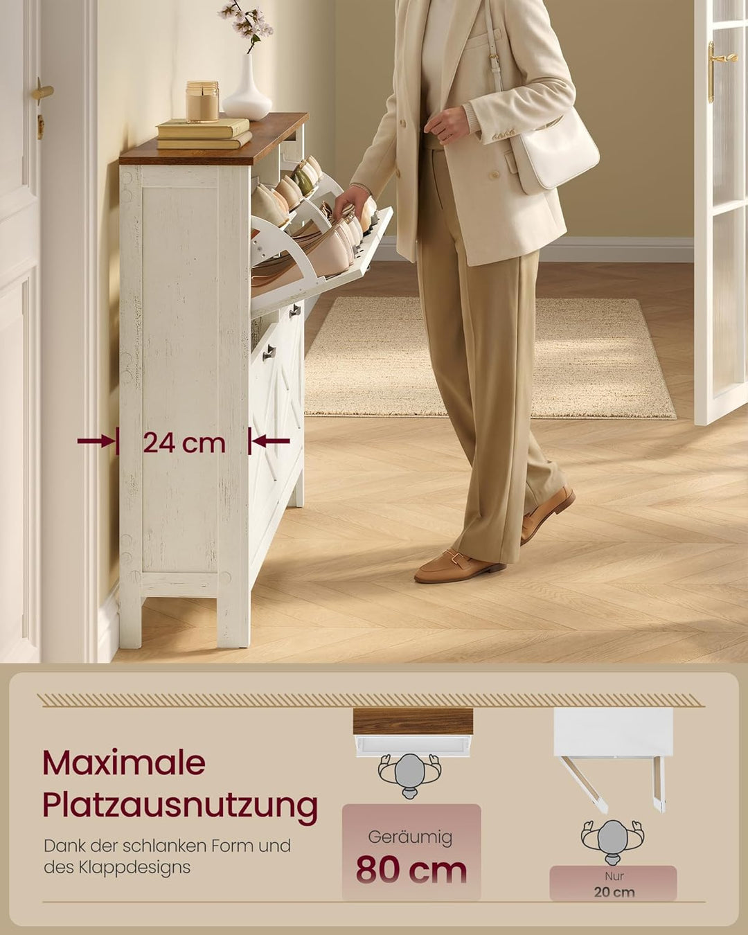 VASAGLE LIRY Kollektion - Schuhschrank 4 Klappen, Schuhkipper, freistehendes schmales Schuhregal, fü