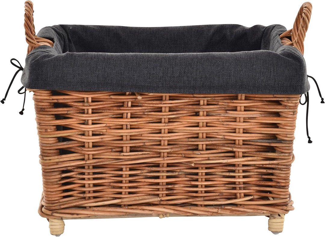 Rattan Kaminholzkorb Flechtkorb mit Inlett Holzkorb Kaminkorb stabil Korb für Holz (klein, Natur) kl