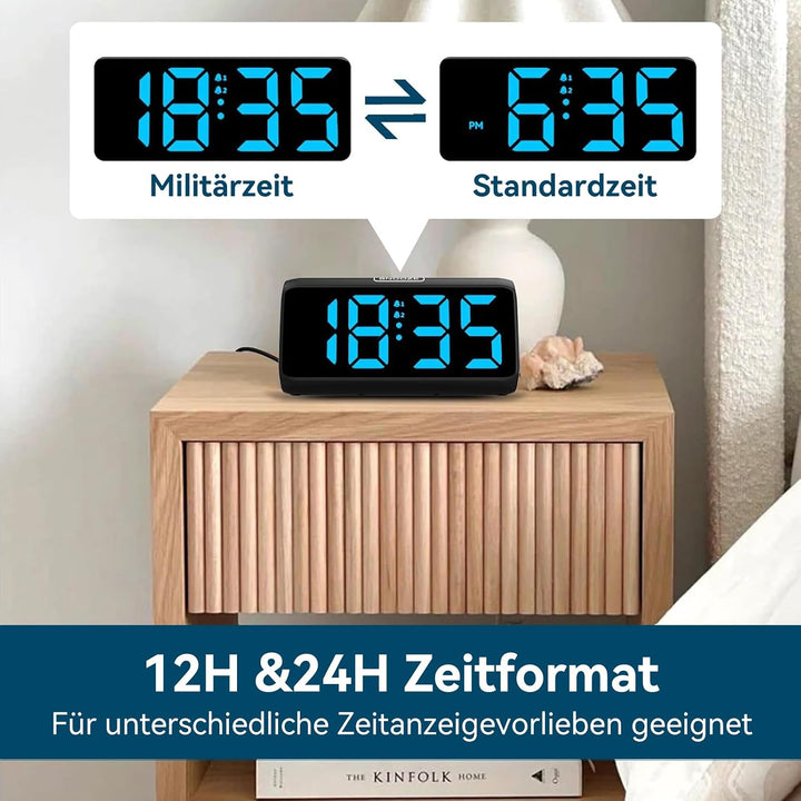 Netzu Lauter Wecker für Tiefschläfer, Digitalwecker mit LED Display, Doppelalarm, 5 Helligkeitsdimme