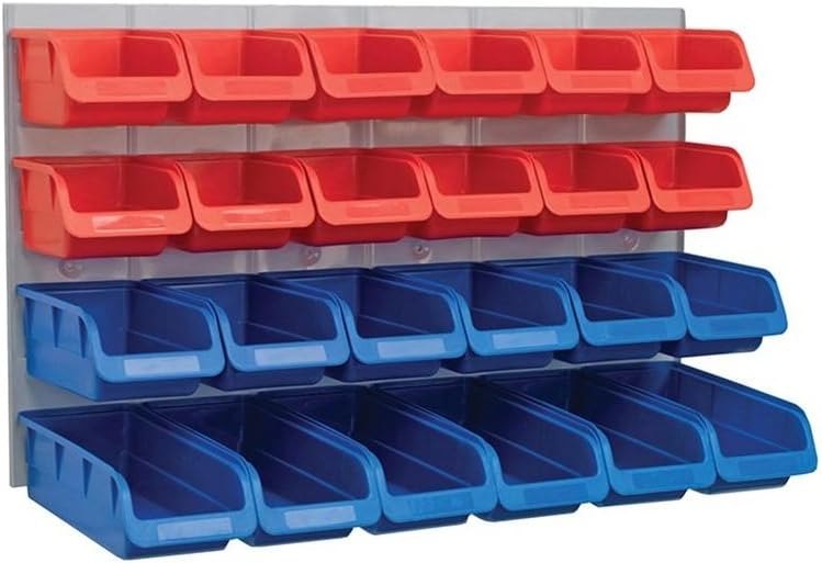 Faithfull FAIPAN24 24 Plastic Storage Bins with Metal Wall Panel, Fixings Included,Blue / Red,12.0 c