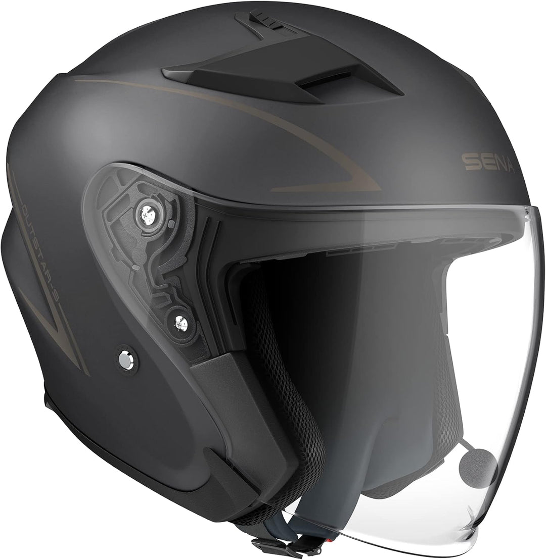 Sena Outstar S Smart Jethelm mit integrierter Bluetooth Intercom &amp; Smartphone Konnektivität (Schwarz