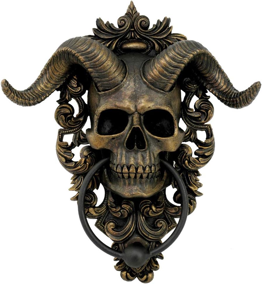 Nemesis Now Diabolus Horned Skull Door Knocker, Gold Türklopfer mit Totenkopf-Motiv, goldfarben, 25
