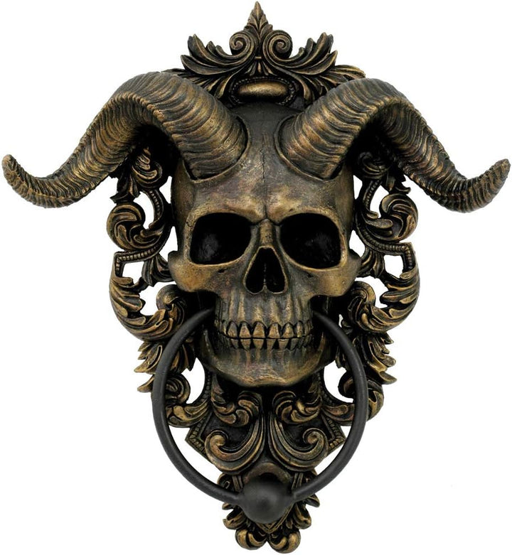 Nemesis Now Diabolus Horned Skull Door Knocker, Gold Türklopfer mit Totenkopf-Motiv, goldfarben, 25