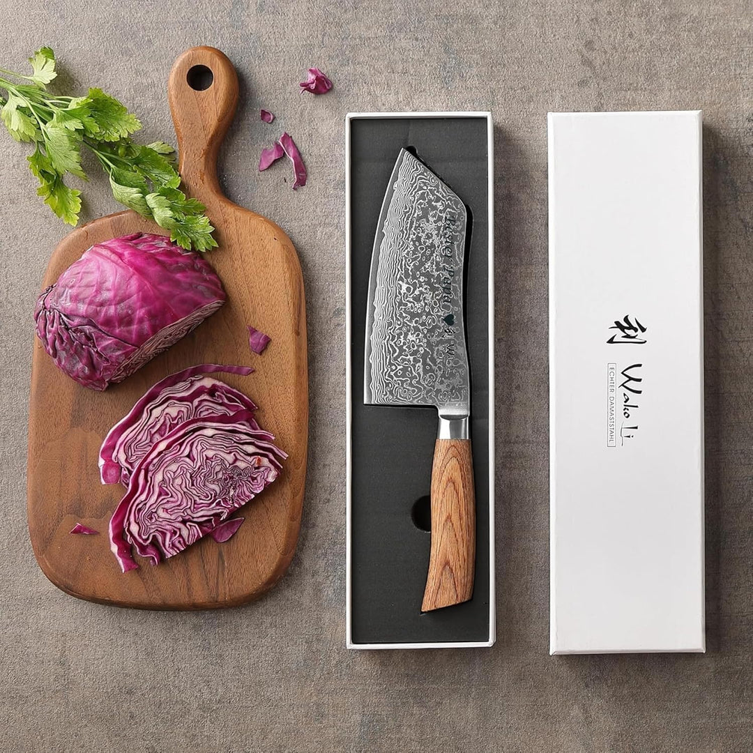 Wakoli EDIB Pro Damast Chinesisches Kochmesser Chai Dao mit Gravur – Personalisiertes Messer, 17cm K