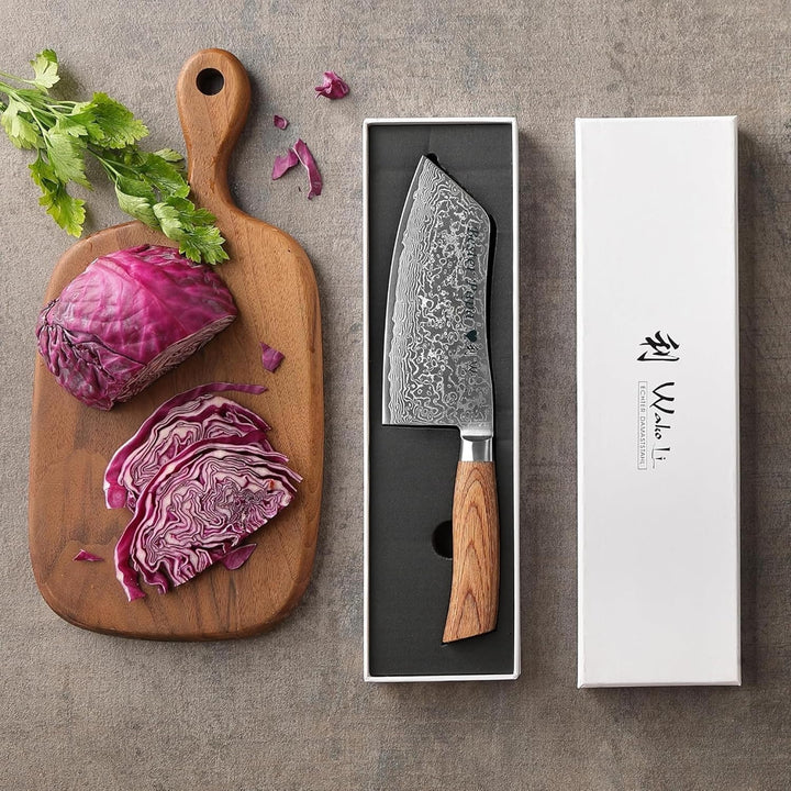 Wakoli EDIB Pro Damast Chinesisches Kochmesser Chai Dao mit Gravur – Personalisiertes Messer, 17cm K