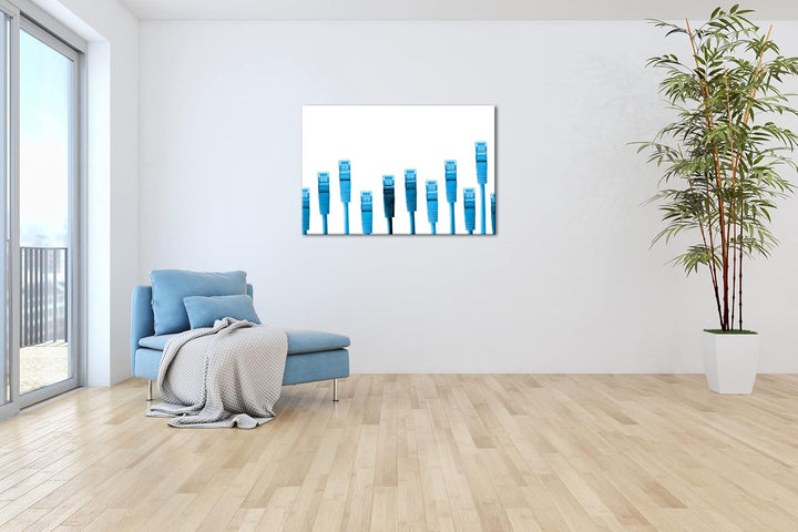 deyoli bunte Netzwerkkabel Format 100x70 Effekt: Monocrome Blau als Leinwandbild, Motiv fertig gerah