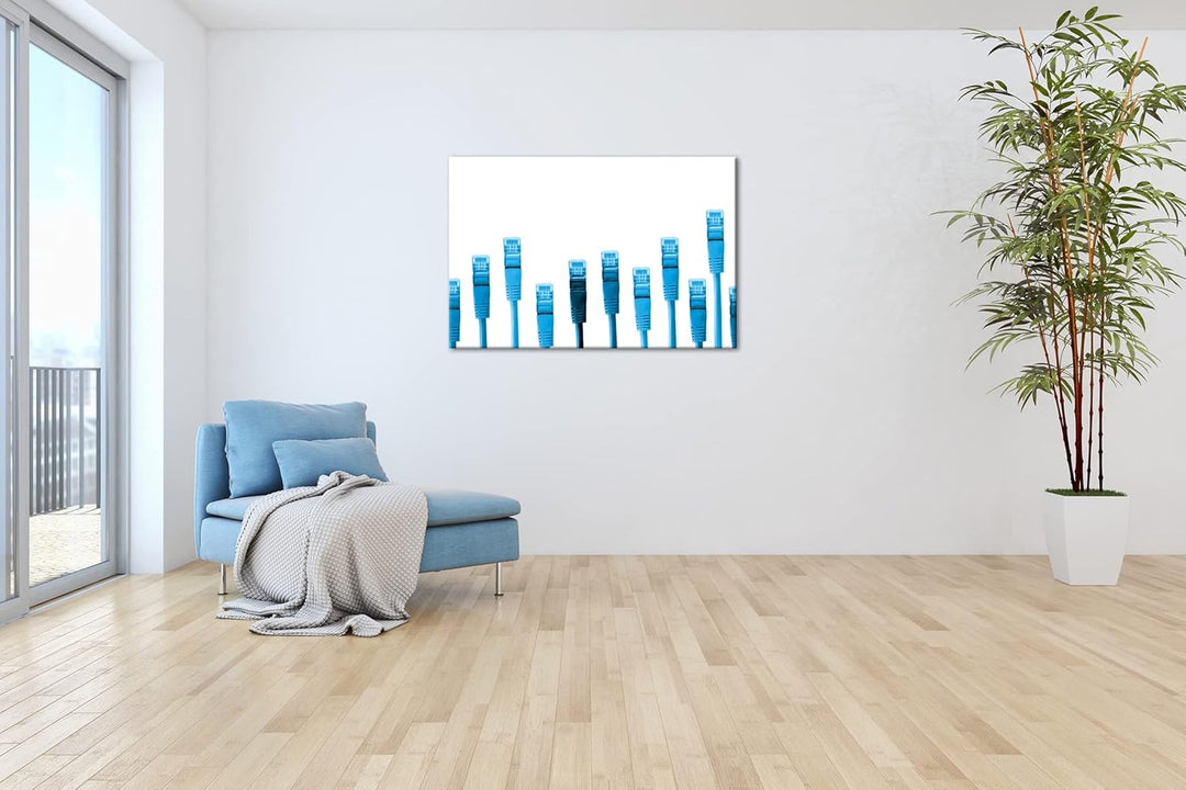deyoli bunte Netzwerkkabel Format 80x60 Effekt: Monocrome Blau als Leinwandbild, Motiv fertig gerahm