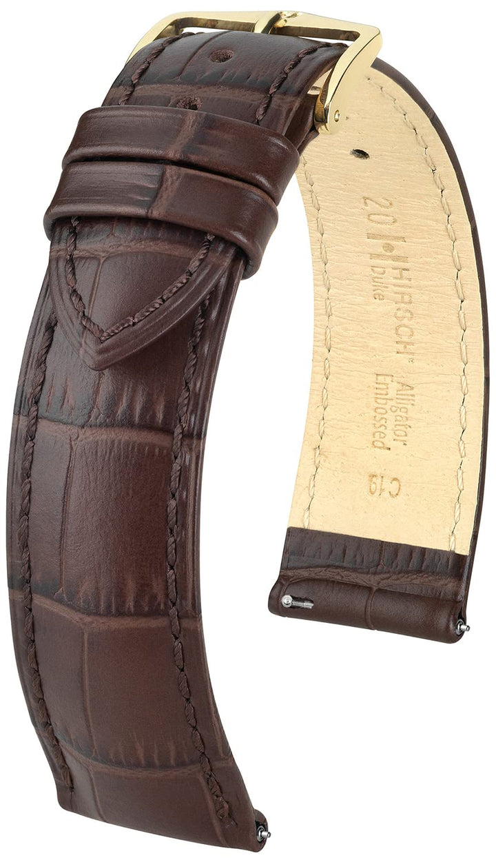HIRSCH Uhren-Armband Duke - Uhr-Band aus italienischem Kalbs-Leder mit Alligator-Prägung - 12 bis 24