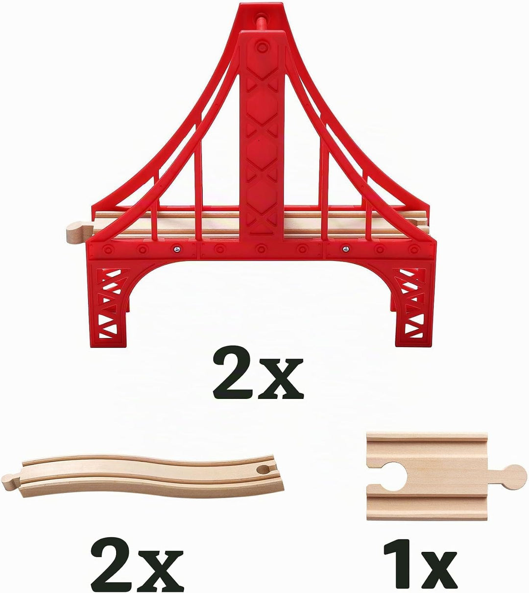 SainSmart Jr. Hängebrücke Eisenbahnzubehör – Doppelte Holz Eisenbahn Brücke im Golden Gate Stil, kom
